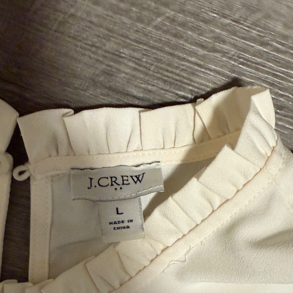 J. Crew Ruffled Neck Cream Blouse - Picture 2 of 4